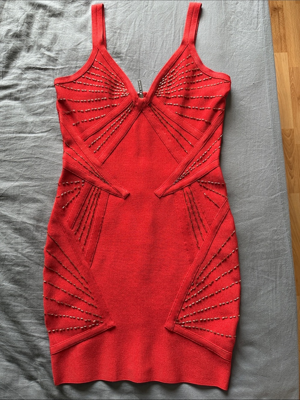Guess by Marciano Orange/Red Studded Bodycon (bandage) Mini Dress